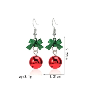 Detail showing Christmas bow earrings with size 2.29cm and green glitter finish