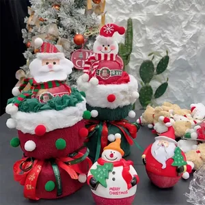 Handmade Plush Christmas Cartoon Head Snowman Santa Reindeer DIY Apple Gift Decoration Festive Party Home Decor Ornament