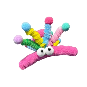 Funny plush spring shark clip with colorful tentacles and large cartoon eyes