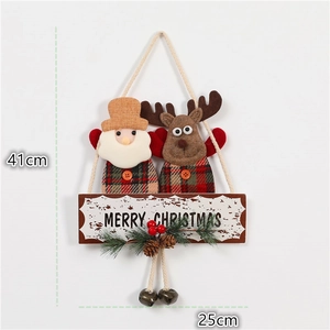 Christmas door hanging with Santa, reindeer dolls, pine cones, and a 41cm Merry Christmas sign