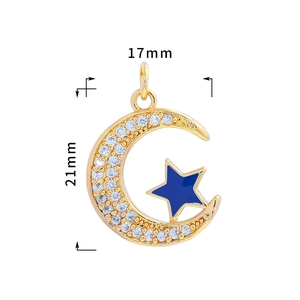 18K gold plated moon and star pendant with sparkling micro-pave cubic zirconia