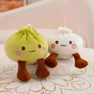 Cute plush bun charms in green and white with gold keychain for women bags