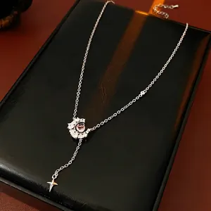 Collier Zircon Coeur Rose Cuivre Pendentif Lune Étoile Chaîne En Y Bijoux De Luxe Délicats Pour Femmes Élégant