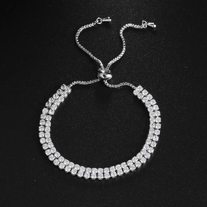 Close-up of double-row cubic zirconia tennis bracelet with adjustable slider closure