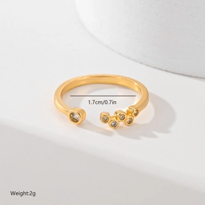 Detail of leaf design gold plated open ring with cubic zirconia, weight 2g, diameter 1.7cm
