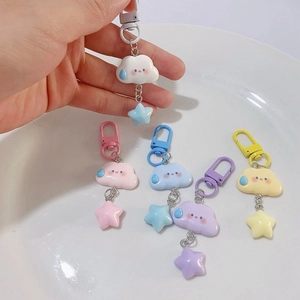 Cute Cloud Star Keychain Resin Cartoon Expression Pendant Bag Charm For Students Friends Macaron Colors Accessories