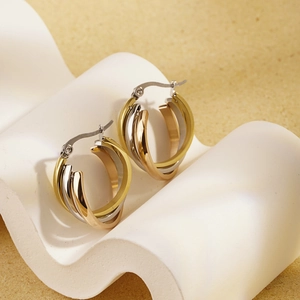 Interlocking Hoop Earrings Stainless Steel Tri-color High Polished Simple Fashion Jewelry For Women