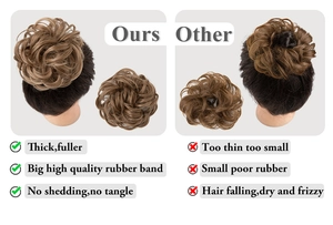 Comparison showing thicker messy hair bun texture and durable high-elastic rubber band