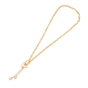 Gold stainless steel necklace with pearl heart pendant and crystal water drop tassels