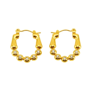 18K gold plated stainless steel hoop earrings with five sparkling inlaid cubic zirconia