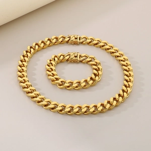 Chunky gold-plated dragon clasp Cuban link chain necklace and bracelet jewelry set