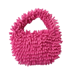 Hot pink plush candy-colored handbag made of soft chenille mop fleece material