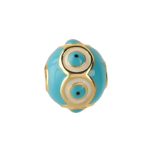 Blue enamel Evil Eye bead with gold finish for DIY jewelry bracelets and anklets