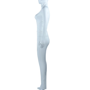 Detail of white high-neck tight long-sleeve top and slim pants yoga set on mannequin