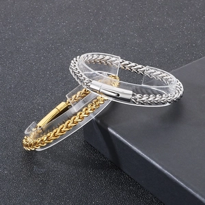 Vintage stainless steel Franco link bracelets in gold and silver with secure plug-in clasps
