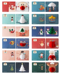 Weihnachtliche 3D Waben Grußkarten Set mit Weihnachtsmann Schneemann und Tannenbaum Motiven.