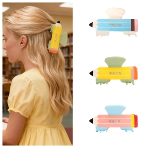 Creative Pencil Shaped Hair Claw Clip Large PVC Plastic Rhinestone Accents Academic School Style For Women Girls
