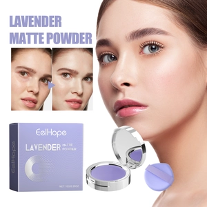 Detailed comparison of lavender matte setting powder showing texture and smooth face finish