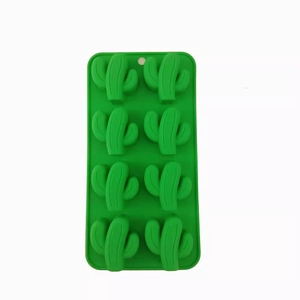 Green silicone cactus mold with 8 cavities for ice cubes, chocolate, and summer cakes