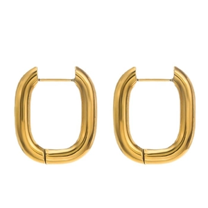 Fashionable golden U-shaped oval hoop earrings made of polished stainless steel for women