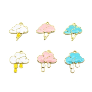 Set of 6 cute enamel cloud pendants with lightning and raindrops for DIY jewelry