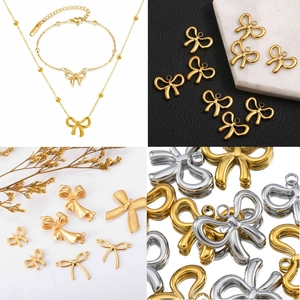 Detailed view of baroque bow-shaped gold and silver stainless steel DIY jewelry pendants