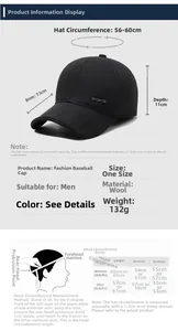 Size chart for wool baseball cap featuring dimensions and head measurement guide