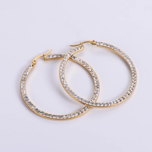Fashionable gold hoop earrings with sparkling rhinestones made of stainless steel