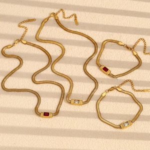 18K gold plated snake chain jewelry set with ruby and zircon necklaces and bracelets