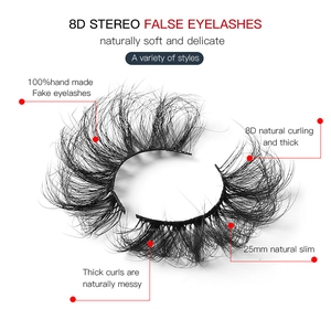 Macro detail of 25mm 8D stereo false eyelashes featuring handmade thick messy curls
