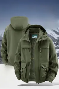 Parka invernale spesso da uomo con fodera in pile e cappuccio rimovibile verde militare