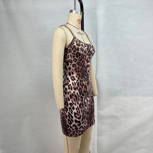 Detail of leopard print bodycon dress showing side profile and slim fit design