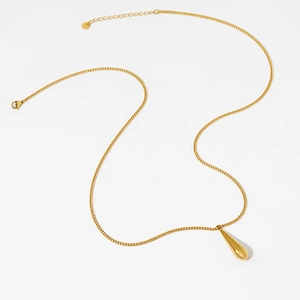 Minimalist gold stainless steel teardrop necklace with polished water drop pendant