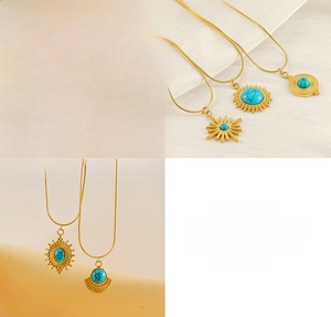 Détail de collier pendentif turquoise rétro exquis, design d'étoile vintage, chaîne élégante.