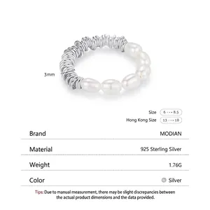 Handcrafted S925 sterling silver ring featuring baroque pearl and stretch design