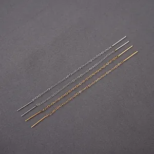 Elegant 18K gold plated long tassel threader earrings in stainless steel finish