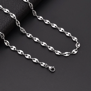 Polished silver stainless steel 5.5mm coffee bean chain necklace with lobster clasp
