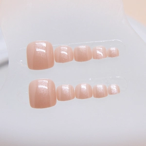 Pearly nude pink press-on toe nails with fine glitter finish for women set of 24