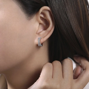 Chic silver hoop earrings with woven multi-layer twist design and pavé cubic zirconia