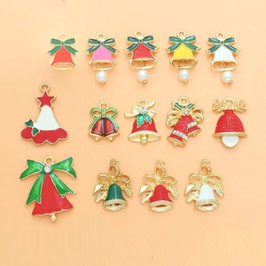 Assorted Christmas alloy enamel charms including bells and hats for DIY jewelry making