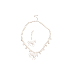 Parure de bijoux en perles avec breloques étoiles et pendentif poney blanc