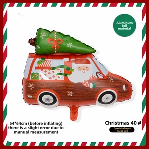 Detailed view of red Christmas truck foil balloon with Santa Claus, 54x64cm holiday decor