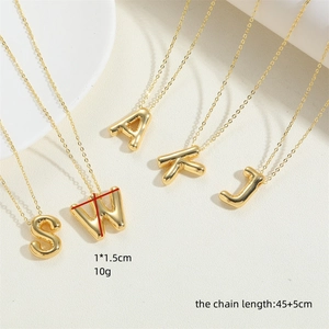 3D balloon initial letter necklace in 14K gold plating with 45cm chain for women
