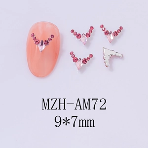 Pink diamond-studded V-shaped nail art charm MZH-AM72 measuring 9x7mm for manicures