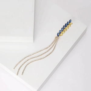 Elegant wheat ear brooch with blue and yellow crystals and sparkling rhinestone tassels