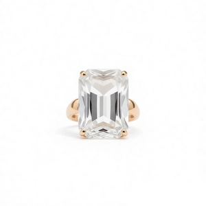 14k gold plated emerald cut cubic zirconia square open ring with rose gold band