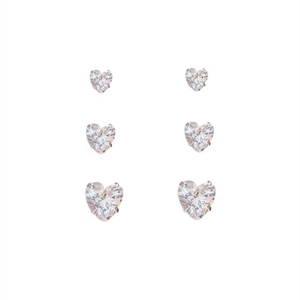 Set of three pairs of minimalist S925 sterling silver heart-shaped stud earrings in different sizes
