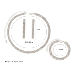 Bridal jewelry set with star and moon rhinestones, showing necklace and earrings sizes