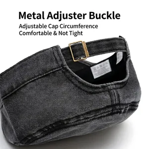 Vintage washed cotton flat top army cap for men with adjustable metal back buckle