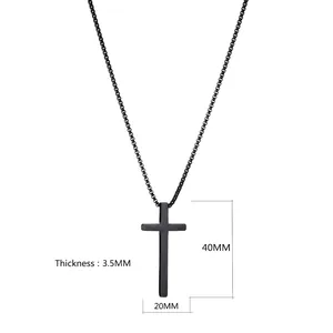 Collier croix en acier titane pour homme avec pendentif noir mat de 40 mm de haut
